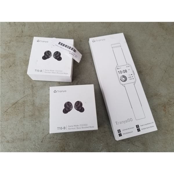 TRAYNA GO SMART WATCH AND 2 PAIRS T10-B WIRELESS IN EAR HEADPHONES AND