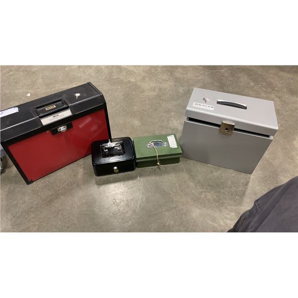 4 METAL LOCKING BOXES WITH KEYS