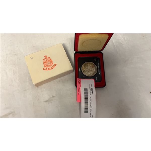 1971 CANADIAN "CASED" SILVER DOLLAR BC CENTENNIAL 1871-1971 .500 SILVER