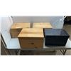 Image 1 : 3 WOOD STORAGE BOXES AND METAL CONTAINER