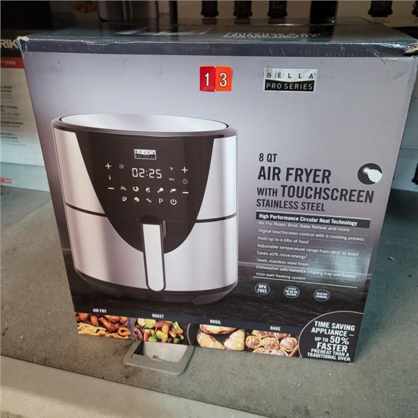 BELLA PRO SERIES 8QT AIR FRYER WITH TOUCHSCREEN STAINLESS STEEL TESTED AND WORKING RETAIL $