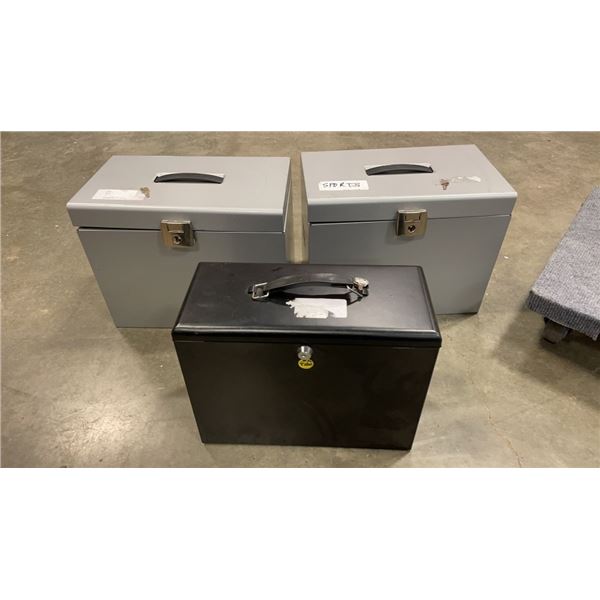 3 METAL LOCKING BOXES WITH KEYS
