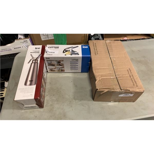 FRENCH FRY CUTTER, WHIPPED CREAM DISPENSER AND POTATO SLICER