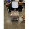 Image 1 : WICKER AND METAL ENDTABLE AND METAL TABLE LAMP