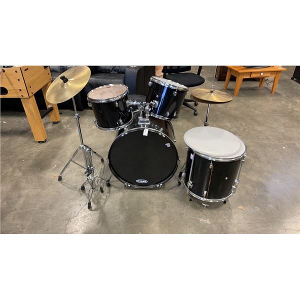 DRUM SET - INCLUDES BASS DRUM, 3 TOMS, CYMBAL ON STAND, HIHAT CYMBAL WITH STAND, SNARE STAND AND DRU