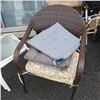 Image 2 : 2 WICKER CHAIRS 2 GLASSTOP SIDE TABLES AND CUSHIONS