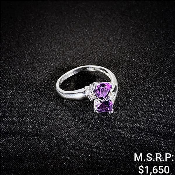 2.5 DWT 14 KT Wht Gold w/ Diamond & Gems Ring Sz:8