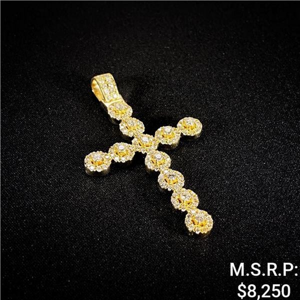 5.8 DWT 14 KT Gold Cross Pendant w/ Diamond