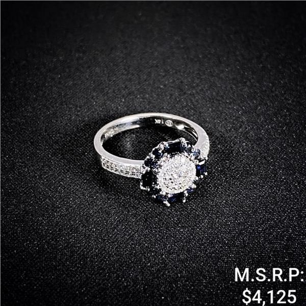 2.1 DWT 14 KT Wht Gold w/ Diamond & Gems Ring Sz:6