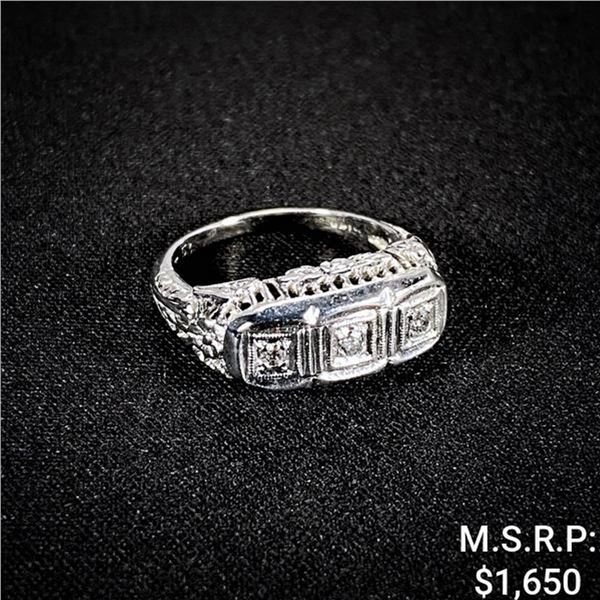 2.3 DWT 14 KT Wht Gold w/ Diamonds Ring Sz: 4