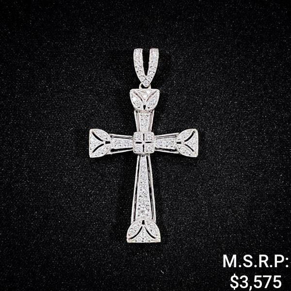 2.2 DWT 14 KT Wht Gold Cross Pendant w/ Diamond