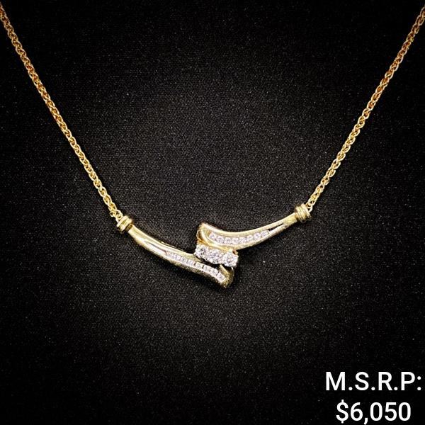 5.7 DWT 14 KT Gold Diamond Lined Pendant w/ Chain