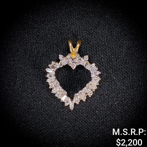 2 DWT 14 KT Gold Heart Pendant w/ Diamond Lining