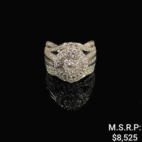 5.9 DWT 14 KT Wht Gold Diamond Ring Sz: 9.5