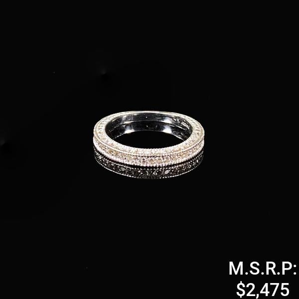 2 DWT 14 KT Wht Gold Ring w/ Dia Lining Sz:7.5