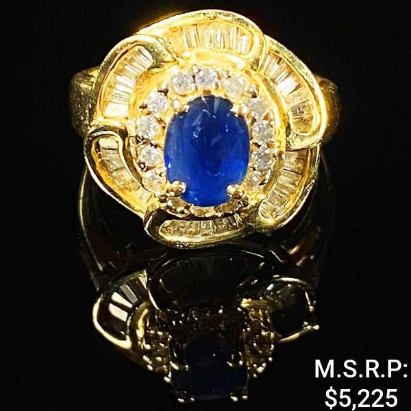 4.2 DWT 14 KT Gold Ring w/ Gem & Diamonds Sz: 7.5