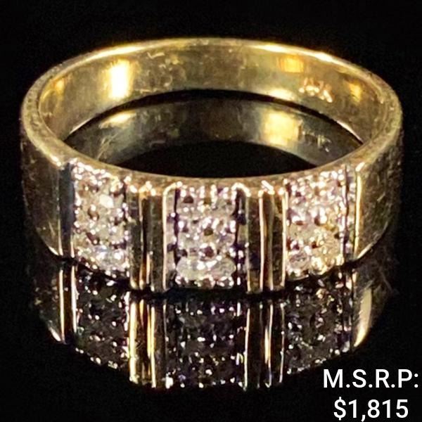 2.5 DWT 14 KT Gold Ring /w Diamonds Sz: 7