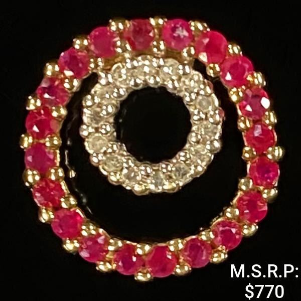 1.3 DWT 10 KT Gold Circle Pendant w/ Gems &
