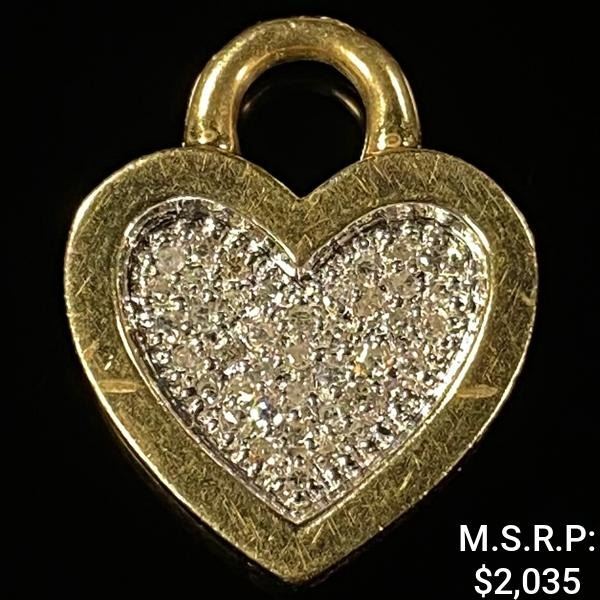 2.3 DWT 14 KT Gold Heart Pendant w/ Diamonds