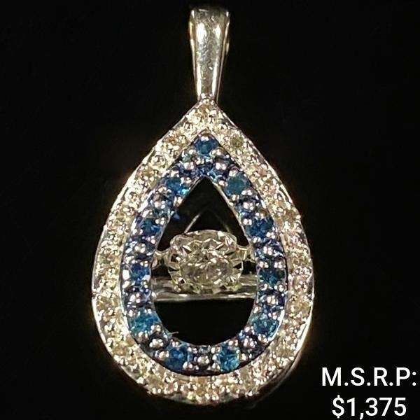 1 DWT 10 KT Wht Gold Pendant w/ Diamonds & Gems