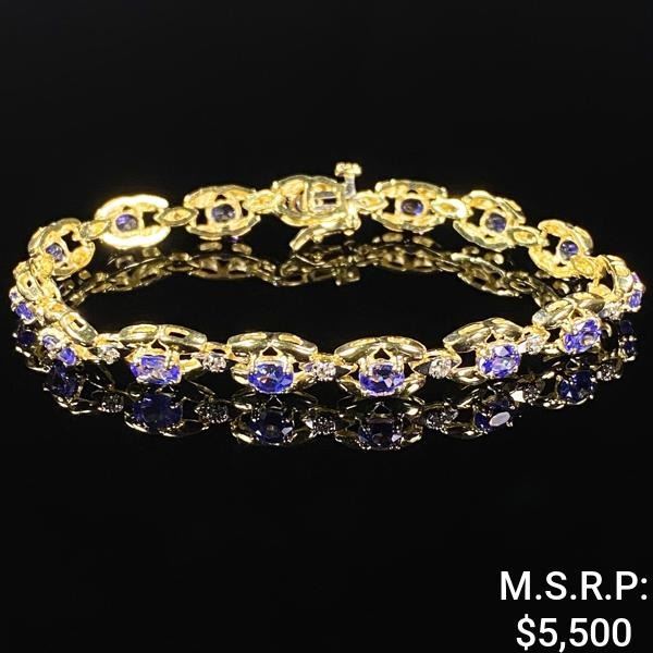 7.8 DWT 14 KT Gold w/ Diamonds & Gems Bracelet