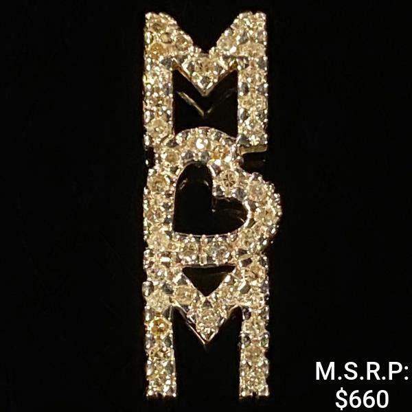 0.8 DWT 10 KT Gold "Mom" Pendant w/ Diamond Lini