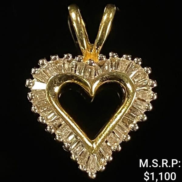 1 DWT 10 KT Gold Heart Pendant w/ Diamond Lining