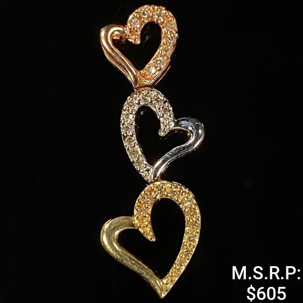 0.9 DWT 10 KT Gold Trpl Heart Pendant w/ Diamond