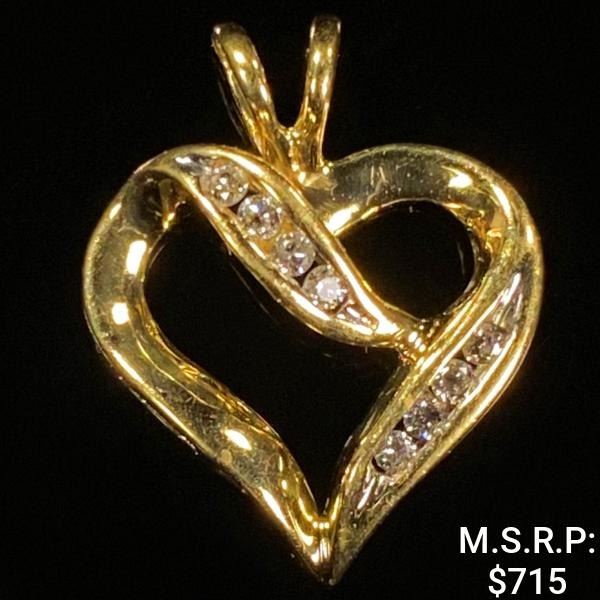 1 DWT 14 KT Gold Heart Pendant w/ Diamond Lining