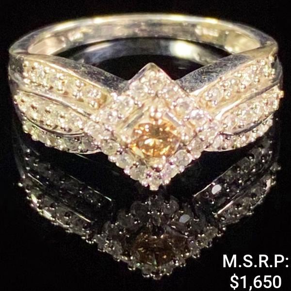 1.9 DWT 10 KT Wht Gold w/ Dia & Gem Ring Sz:6.5