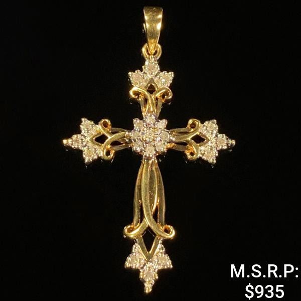 1.5 DWT 10 KT Gold Cross Pendant w/ Diamonds