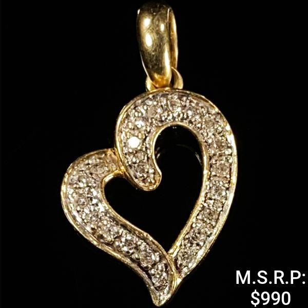 1.3 DWT 14 KT Gold Heart Pendant w/ Diamond