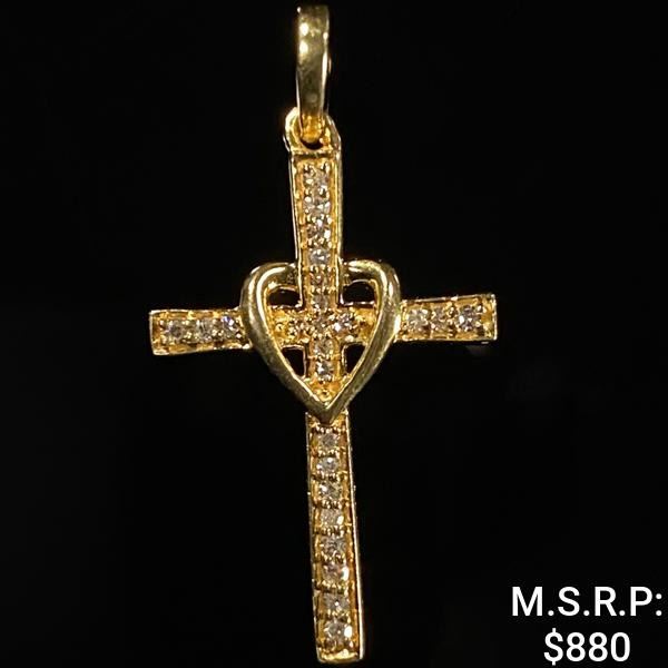 0.9 DWT 14 KT Gold Cross Pendant w/ Diamond