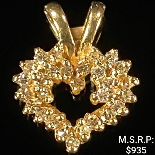 1 DWT 14 KT Gold Heart Pendant w/ Diamond Lining