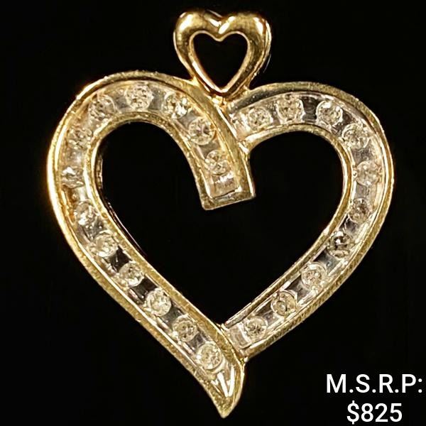 1.2 DWT 10 KT Gold Heart Pendant w/ Diamond