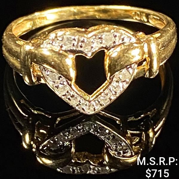 1.5 DWT 10 KT Gold Heart w/ Diamond Ring Sz:8.5