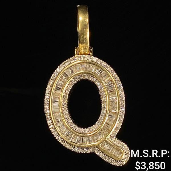 2.3 DWT 10 KT Gold "Q" Pendant w/ Diamond Lining