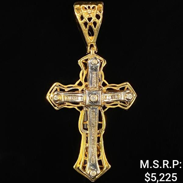 10 DWT 10 KT Gold Cross Pendant w/ Diamond Lining