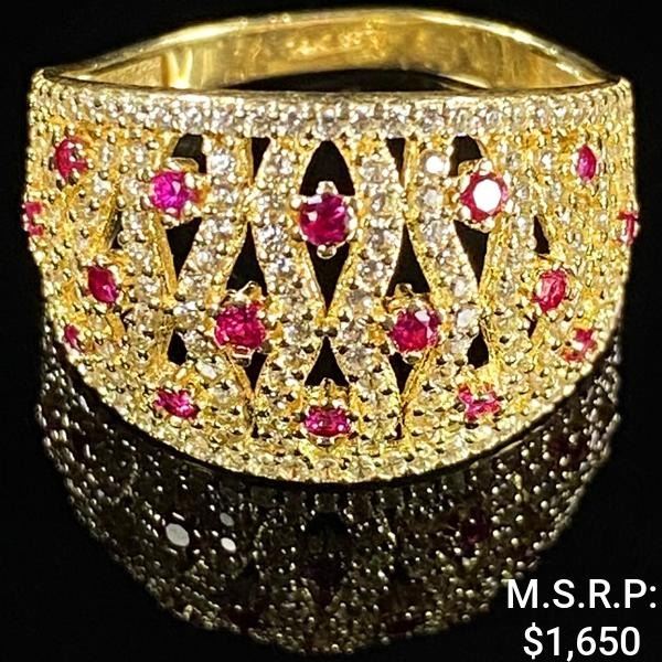 2.4 DWT 14 KT Gold w/ Diamonds & Gems Ring Sz: 8