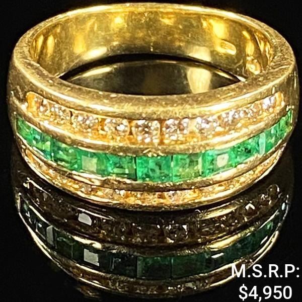 4.8 DWT 14 KT Gold w/ Diamonds & Gems Ring Sz: 8