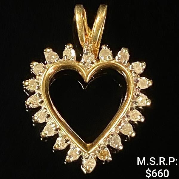 1.1 DWT 10 KT Gold Heart Pendant w/ Diamond