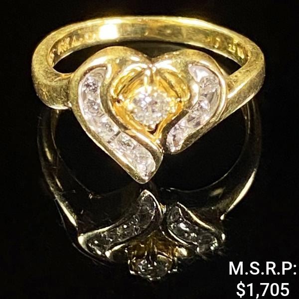 2.1 DWT 14 KT Gold Heart w/ Diamonds Ring Sz: 6