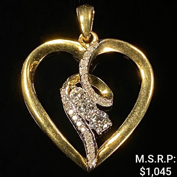 1 DWT 10 KT Gold Heart Pendant w/ Diamond Lining