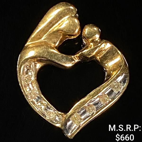 1.2 DWT 10 KT Gold Heart Pendant w/ Diamond