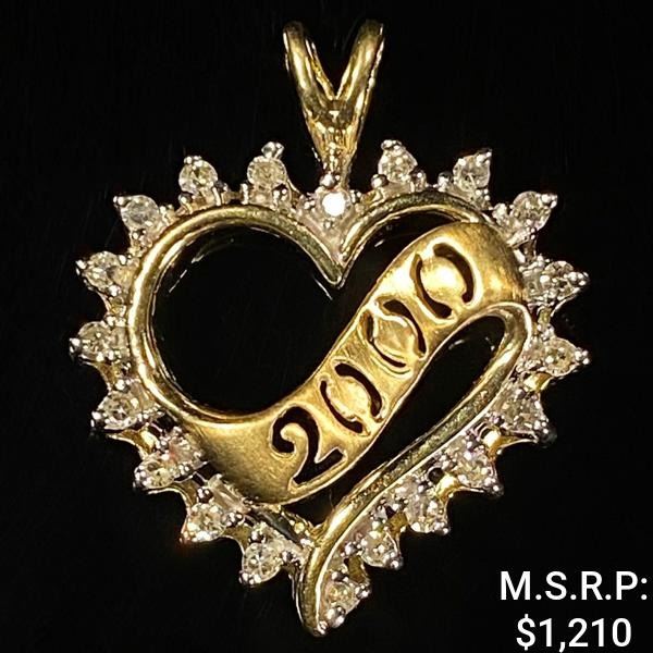 1.6 DWT 10 KT Gold Heart "2000" Pendant w/Diamon