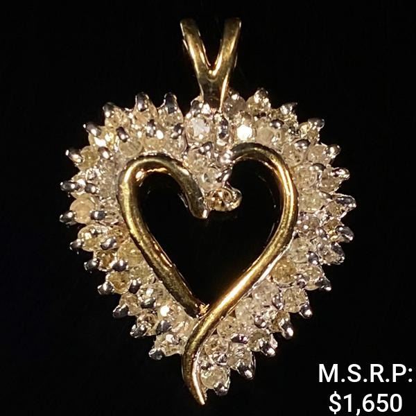 2 DWT 10 KT Gold Heart Pendant w/ Diamond Lining