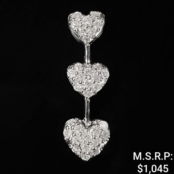 1.1 DWT 10 KT Wht Gold 3 Hearts Pendant w/