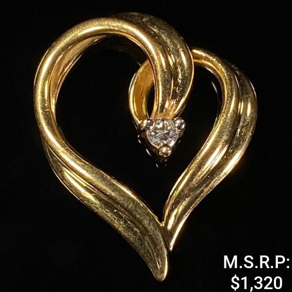 1.8 DWT 14 KT Gold Heart Pendant w/ Diamond