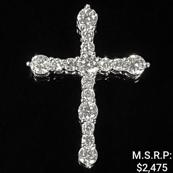 0.9 DWT 10 KT Wht Gold Cross Pendant w/ Diamond