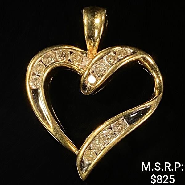 1.2 DWT 10 KT Gold Heart Pendant w/ Diamond